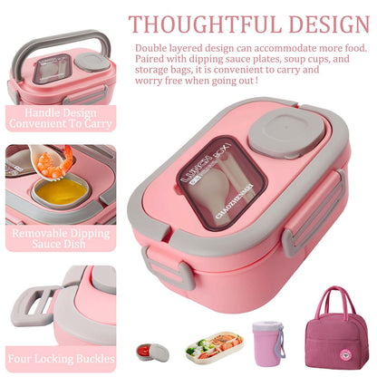 ROMAWARE Lunch Box For Women, Bento Box Adult With 2-Tier Container, Lunch Bag, Sauce Pod, Utensil Set. Lunch Containers, Salad Container. BPA-Free, Microwave/Dishwasher Safe (Pink)