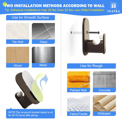 Curtain Rods No Drilling for Windows 32 to 45 Inch:No Drill Small Silver Curtain Rod with Adhesive Brackets for Bedroom,5/8" Apartment Renter Friendly Adjustable Drapery Rods Easy Install
