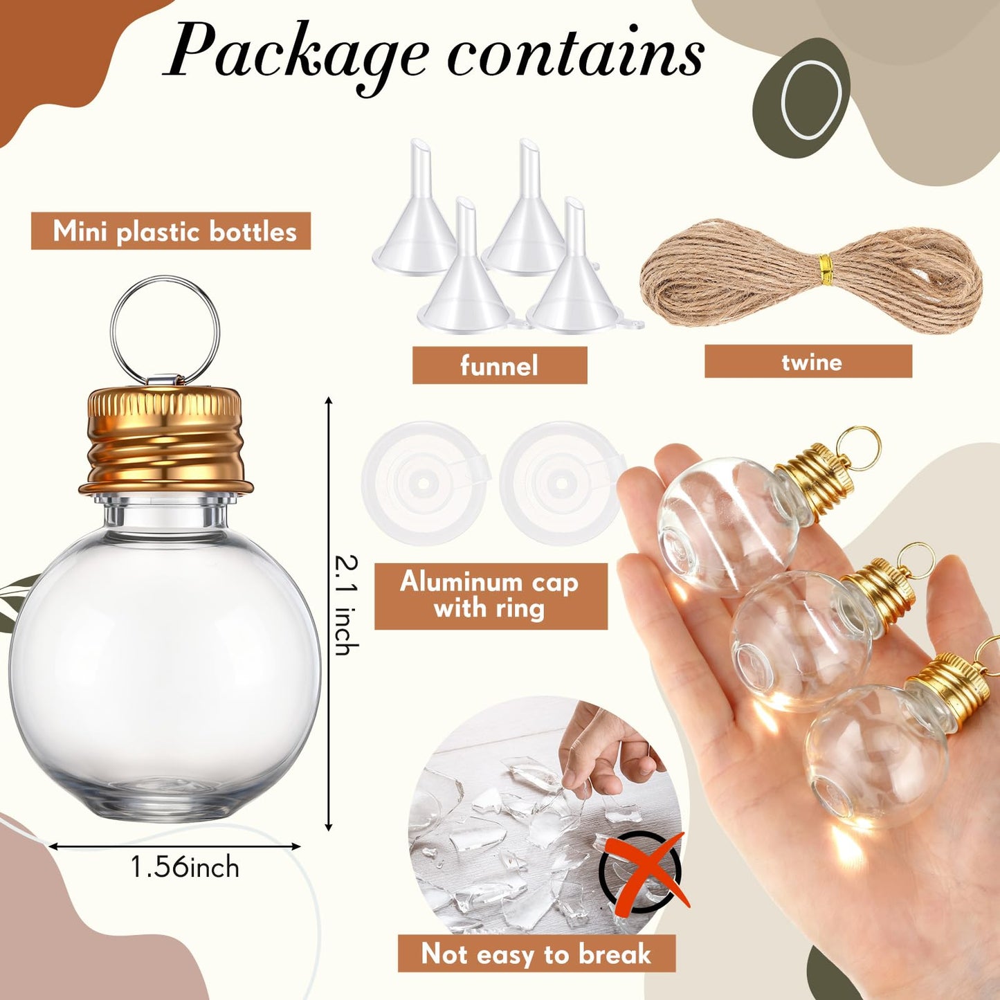 Bokon 25 Pack 1oz Mini Plastic Potion Bottles with Lids, Small Sand Art Bottles Ball Shaped Jar Tiny Clear Wishing Vial for Birthday Christmas Ornaments Halloween Party Decoration DIY Craft (Gold)