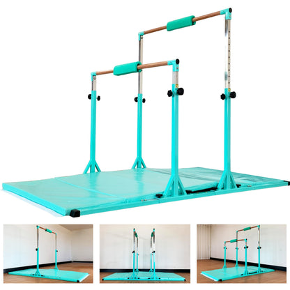 MARFULA Gymnastics Double Horizontal Bars 3Play Gymnastic Parallel Bars with Mat Uneven Bars Gymnastics Training Bar with 304 Stainless Steel Regulating Arms & Fiberglass Rail for Home Club Use