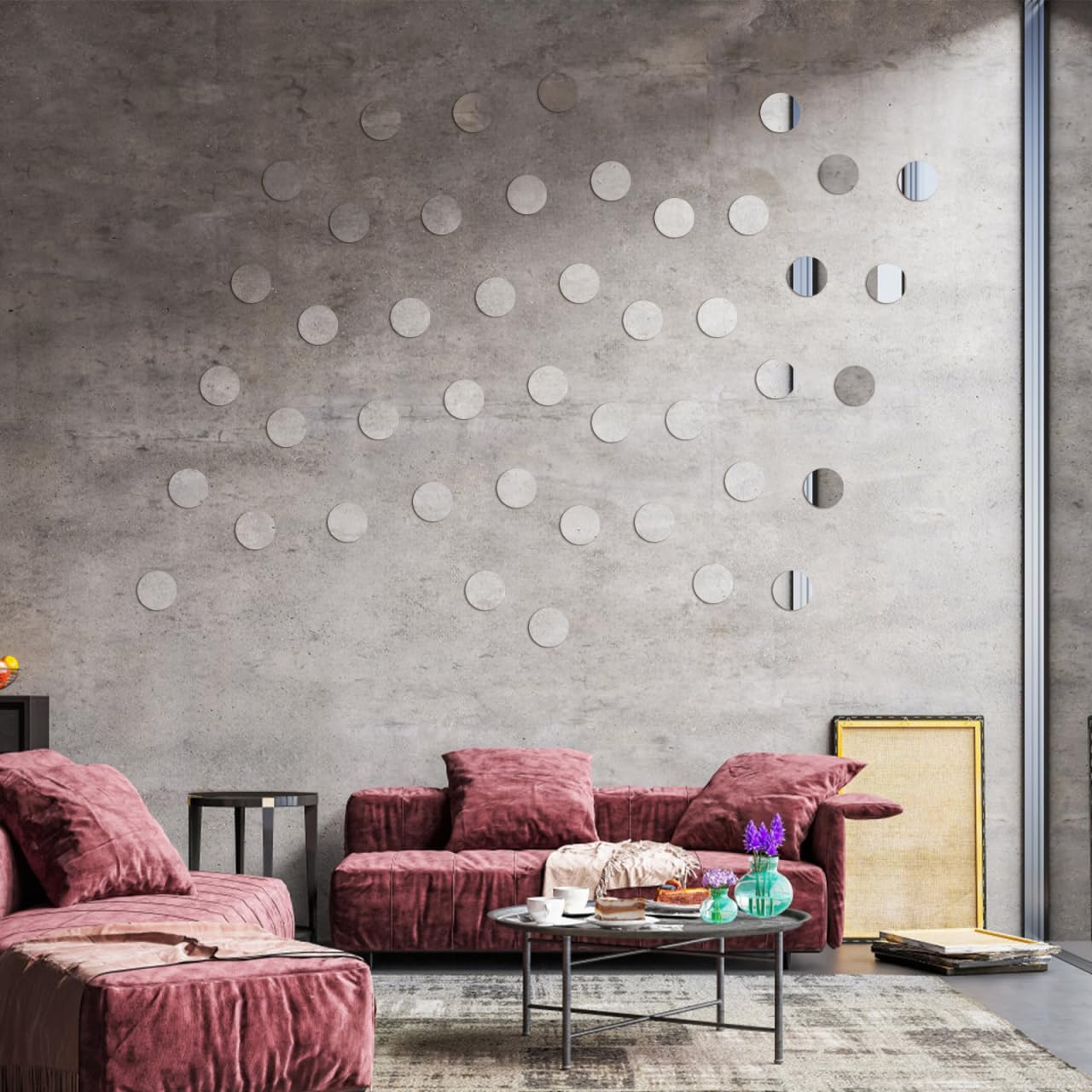 IWOWHERO 60Pcs Small Round Mirror Tiles 1.96 Inch Mini Circular Mirror Stickers with Adhesive Back for Craft Projects Wall Decor and Table Centerpieces