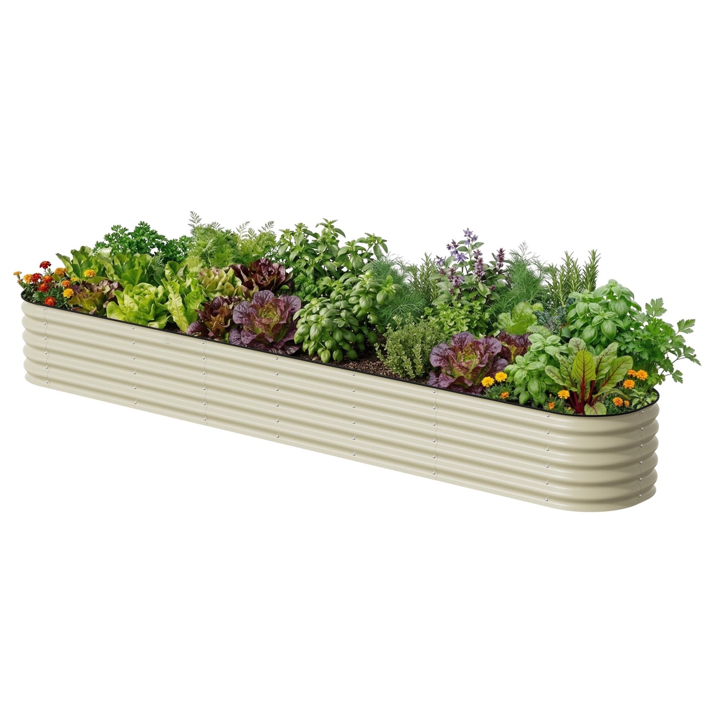 Vego garden 17" Tall 2' x 12' Giant Modular Metal Raised Garden Bed Kit, Large Metal Planter Box for Vegetables, Flowers, Herbs, Pearl White