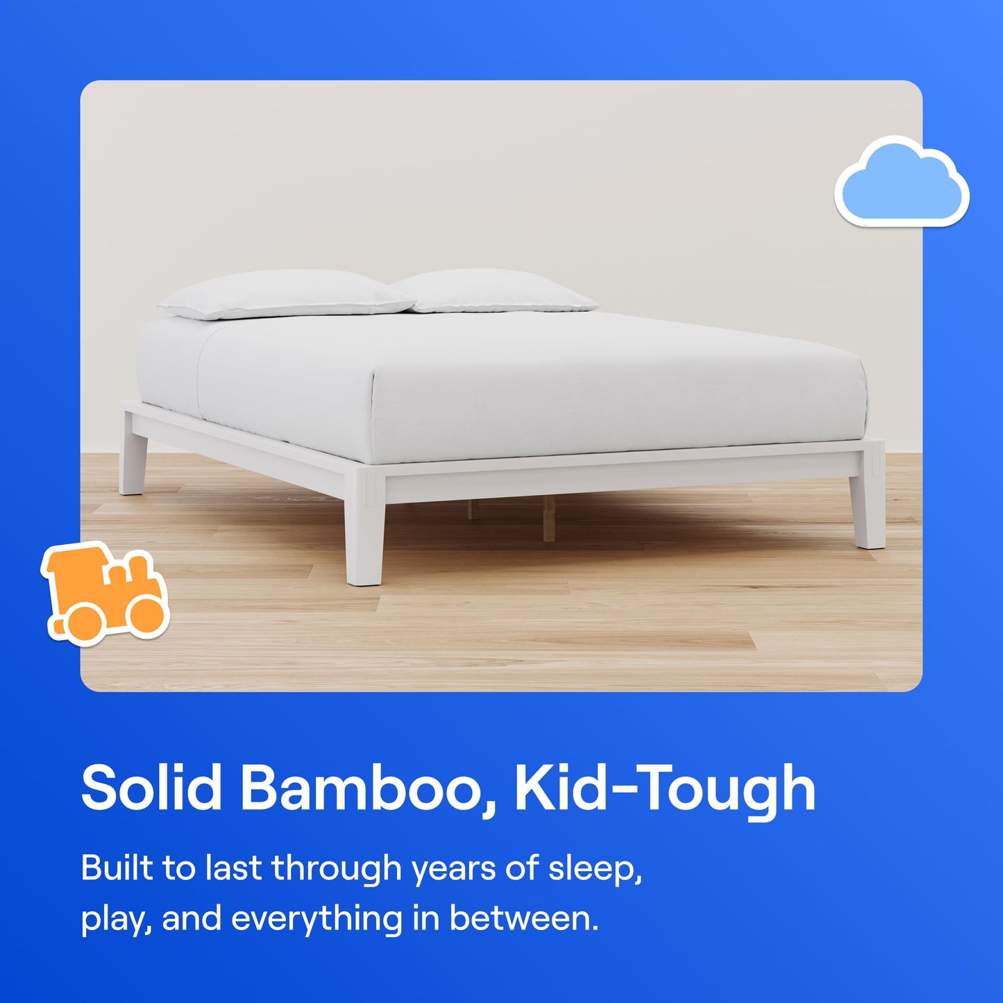 Nectar Kids Bamboo Platform Bed Frame - Full - White - Floating Center Support Legs - 12” Height - Easy Tool Free Set Up - Durable & Kid-Friendly - Sturdy Wooden Slats for Support