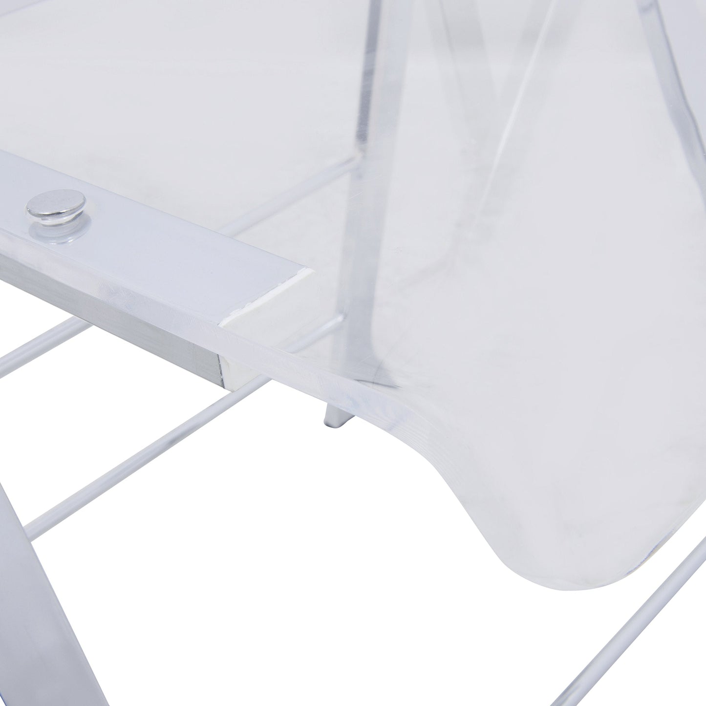 LeisureMod Transparent Acrylic Folding Chair, Lightweight Iron Chrome Base, Comfortable Clear Desk Chair, No Assembly Needed (Set of 2) in Clear