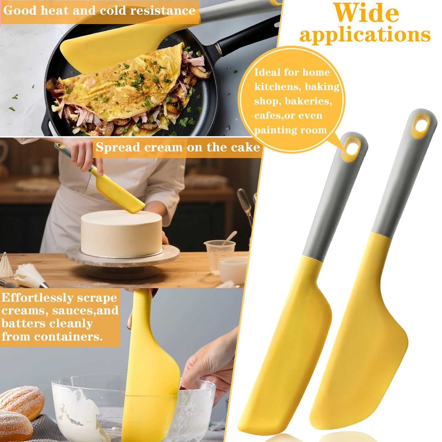 Bigwinyep Omelette Spatula, Silicone Spatula Heat Resistant Flip and Fold Omelette Turner for Kitchen Omelet Pancake Crepes, Yellow