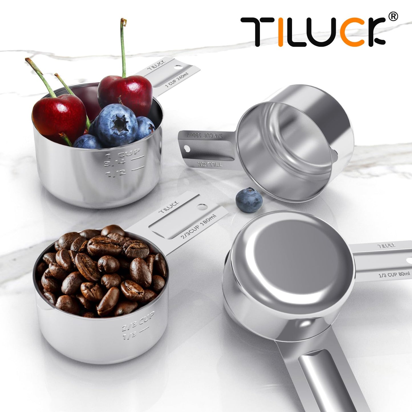 TILUCK Stainless Steel Measuring Cups Set,Kitchen Gadgets for Cooking & Baking,Set of 7