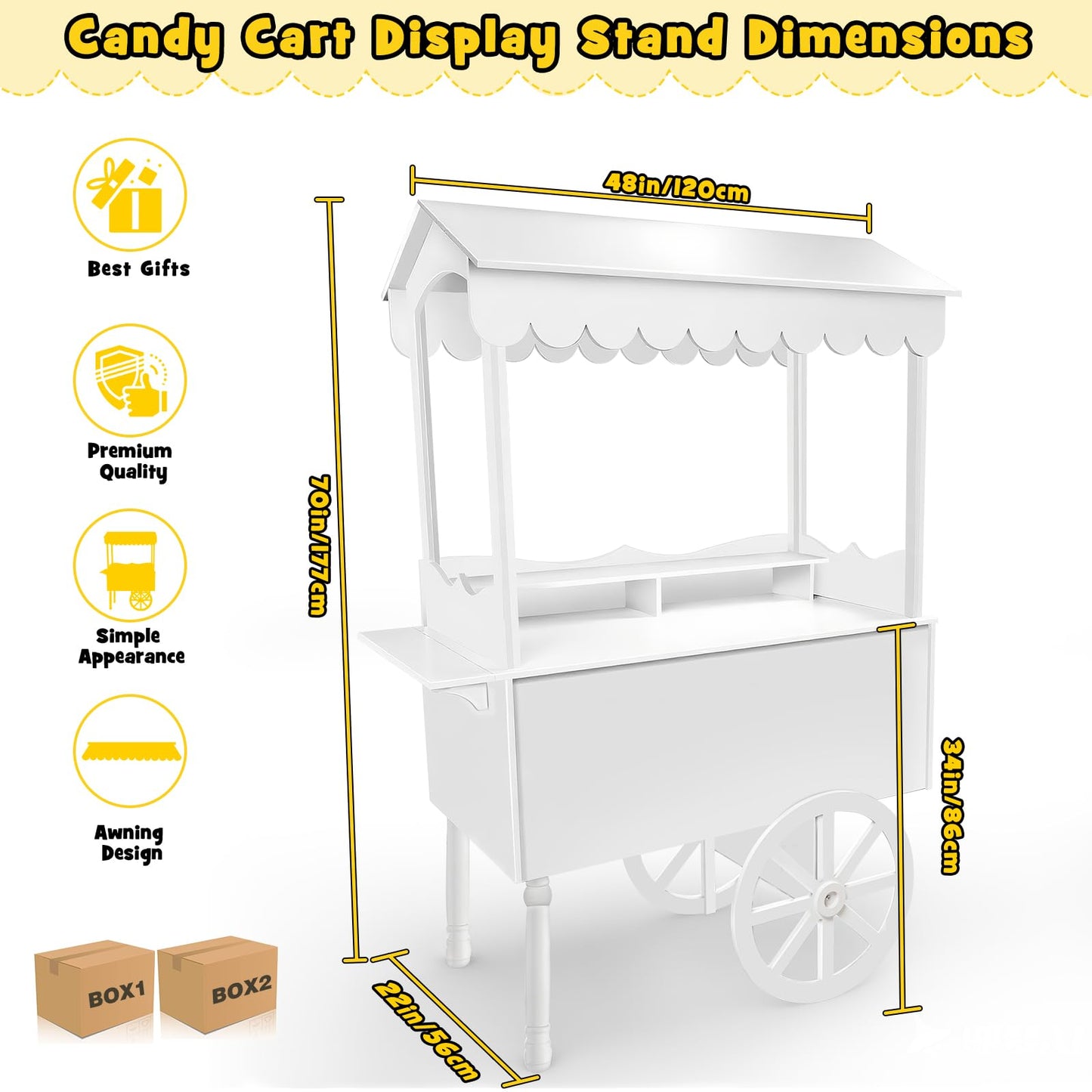 Gasgo Versatile Dessert Cart with Fixed Wheels - 70"x40"x22" Charcuterie Station, Candy Display Stand for Business, Flower Cart with Included 100 Balloons & 1 String Lights, White