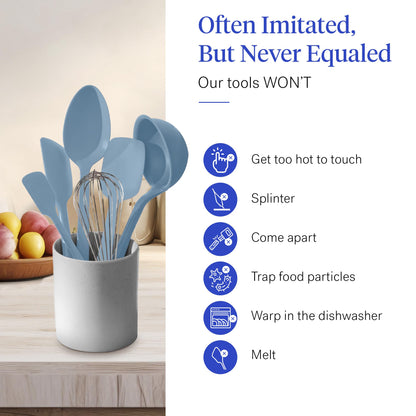 GIR: Get It Right 10-Piece Spatula Set & Silicone Utensils for Kitchen - Slate - Heat Resistant to 425°F - Dishwasher Friendly - Includes Ladle, Whisk, Potato Peeler & Kitchen Spoons