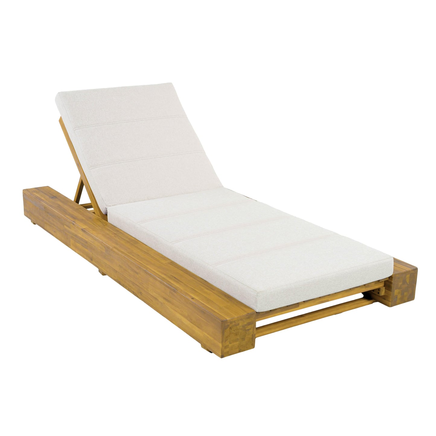 Christopher Knight Home Tory Acacia Wood Chaise Lounge Chair Outdoor, Poolside Sun Lounger Recliner, Patio Outdoor Chaise Lounge with Cushions, Adjustable Backrest Single Lounge Sofa, Beige+Teak
