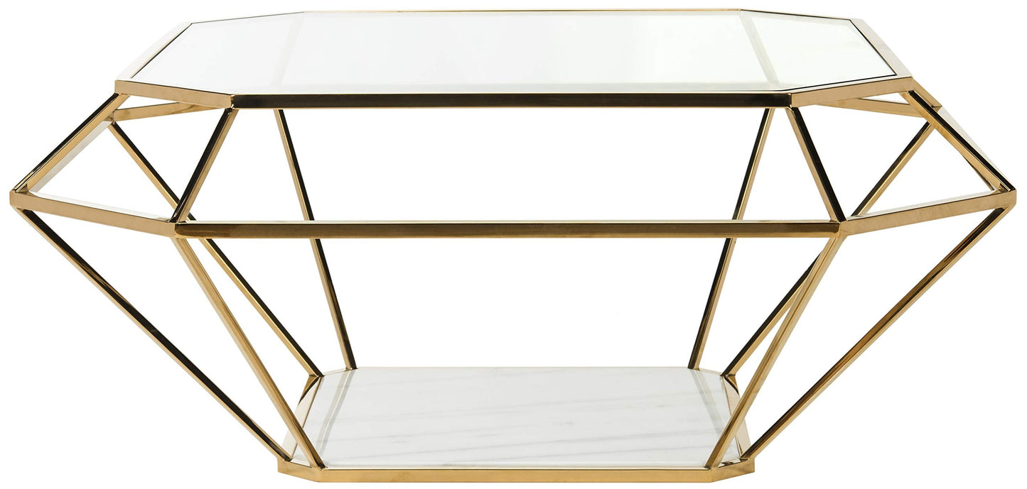 SAFAVIEH Couture Home Collection Abena Gold and White Marble Geometric Coffee Table
