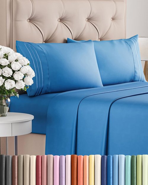 Cal King Size 4-Piece Sheet Set | Skiennix Comfy Breathable Cooling Bed Sheets - Luxury Royal Blue, Deep Pockets, Soft & Wrinkle-Free