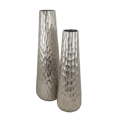 Handcrafted Aluminum Vases - 23" - Silver - Set of 2