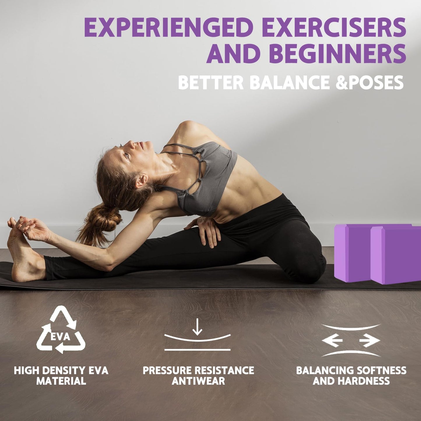 Yoga Block - Supportive Latex-Free Eva Foam - Soft Non-Slip Surface with Beveled Edges for Yoga, Pilates, Meditation - Yoga Accessories for Stability, Balance, Deepen Stretches