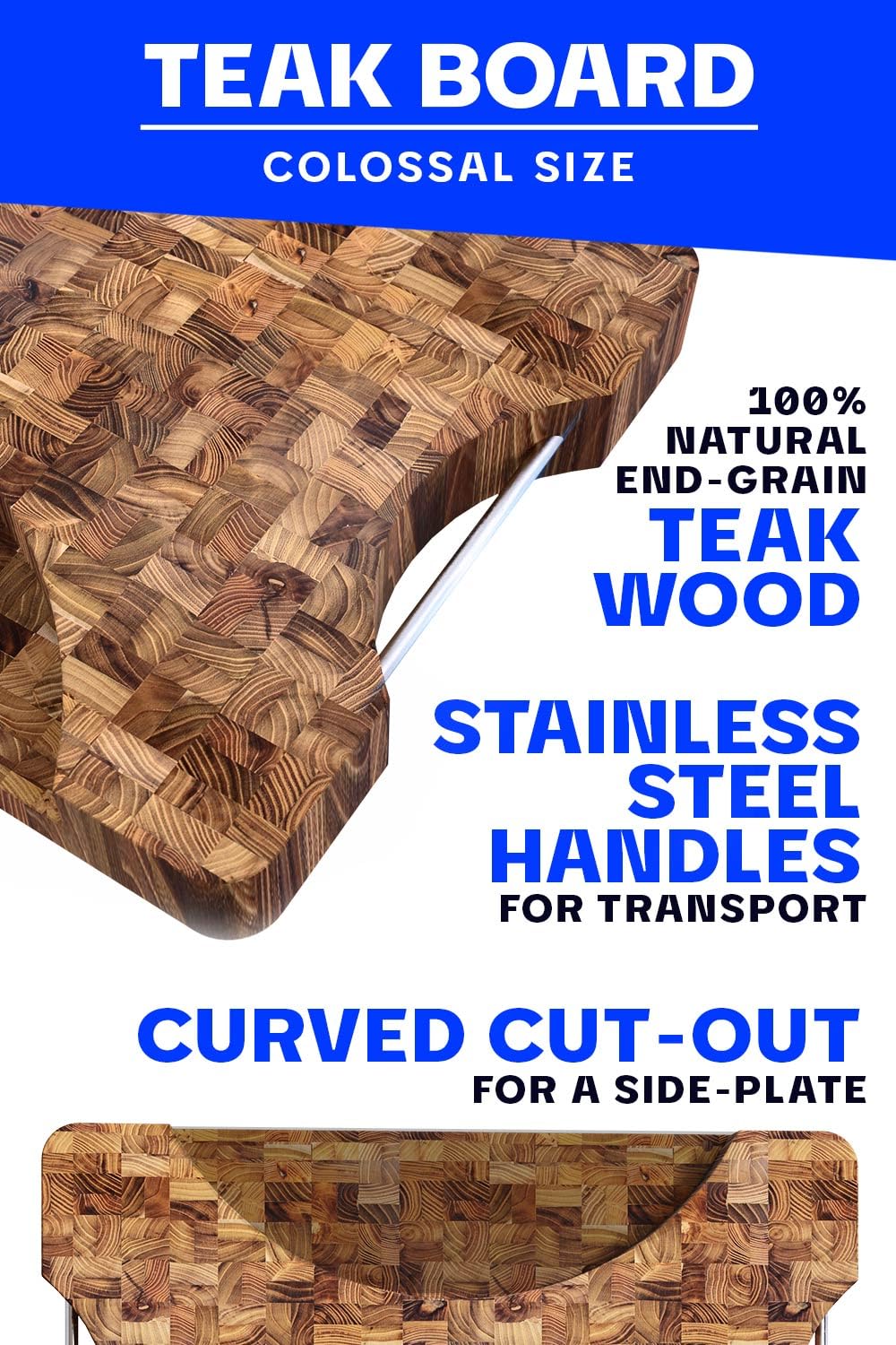 Dalstrong Massive XL Cutting Board - Lionswood End-Grain Teak - 25" x 18"-Steel Carrying Handles -Serving Board - Large Cutting Boards For Kitchen- eat Cutting Board-Two Sizes