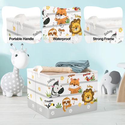 Clastyle Collapsible Cute Animal Zebra Kid Book Toy Storage Basket Tiger Lion Clothes Nursery Hamper for Bedroom Bathroom, 36L Yellow Tiger