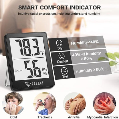 DOQAUS Digital Hygrometer | Accurate Indoor Thermometer with 5s Fast Refresh - Black for Home & Office