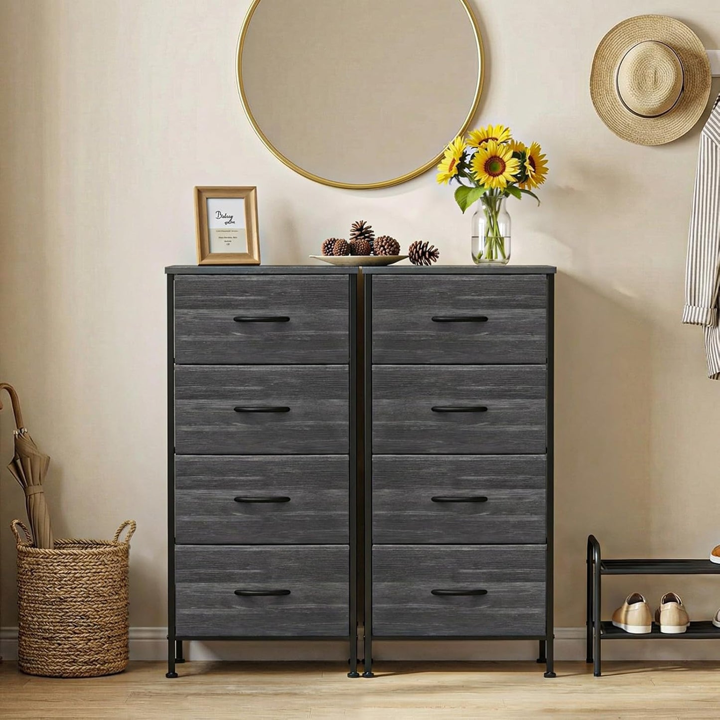 4 Closet,Entryway,Dorm,Black Sweetcrispy Nightstand Small Bedroom Dresser with Fabric Drawers,Bed Side Furniture End