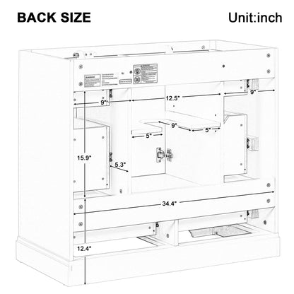 36" Bathroom Vanity Cabinet with Sink Set w/Painted Solid Wood Legs, Undermount Ceramic Top, Multi-Functional Drawers, Storage Dividers, White