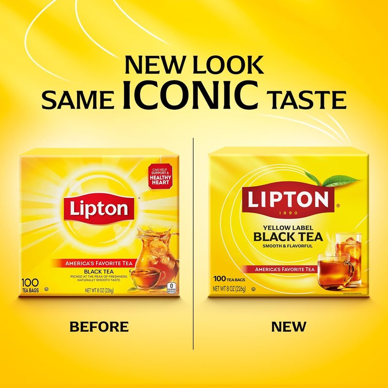 Lipton Black Tea Bags 600-Count Premium Breakfast Tea with High Caffeine for Hot or Iced Tea Beverages, 100% Rainforest Alliance Certified Bulk Tea, 6-Pack of 100 Bags Each