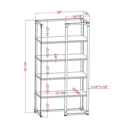 24/7 Shop at Home Adair Industrial Metal Open Back Bookcase with 4 Shelves for Living Room, Home Office, Bedroom, Black and Light Gray