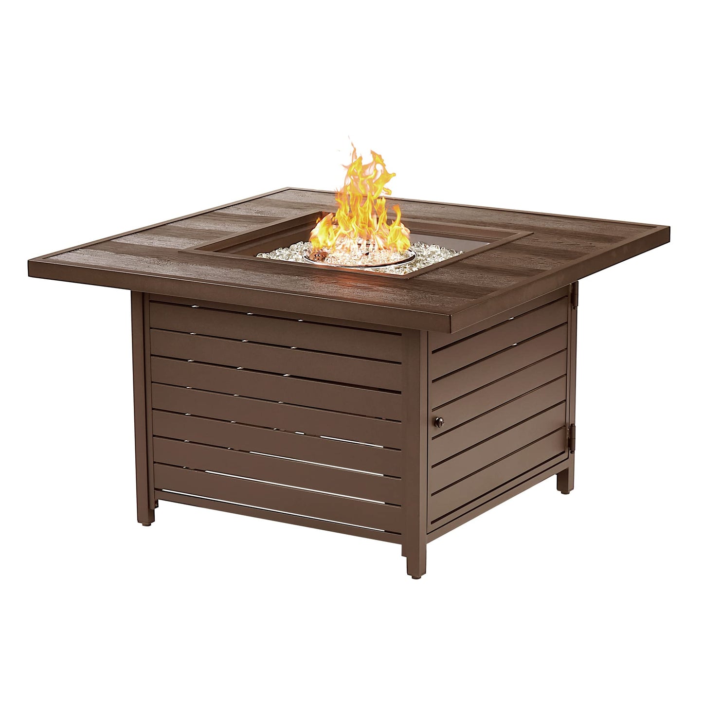 Oakland Living Square 42 in. x 42 in. Aluminum Propane Fire Pit Table with Glass Beads, Two Covers, Lid, 57,000 BTUs in Brown Finish