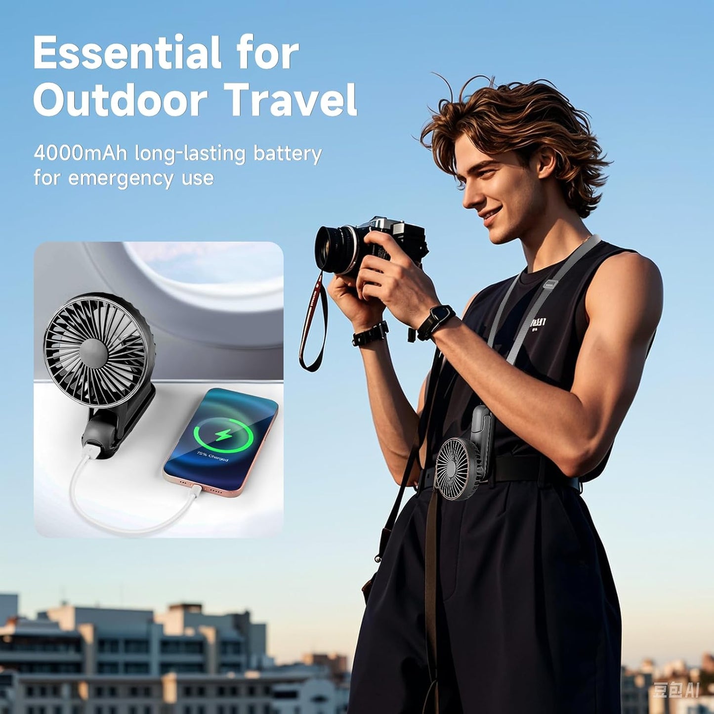 Skiennix Portable Handheld Fan - USB Rechargeable Mini Fan with 5 Speeds & LED Display | 180° Foldable, Black
