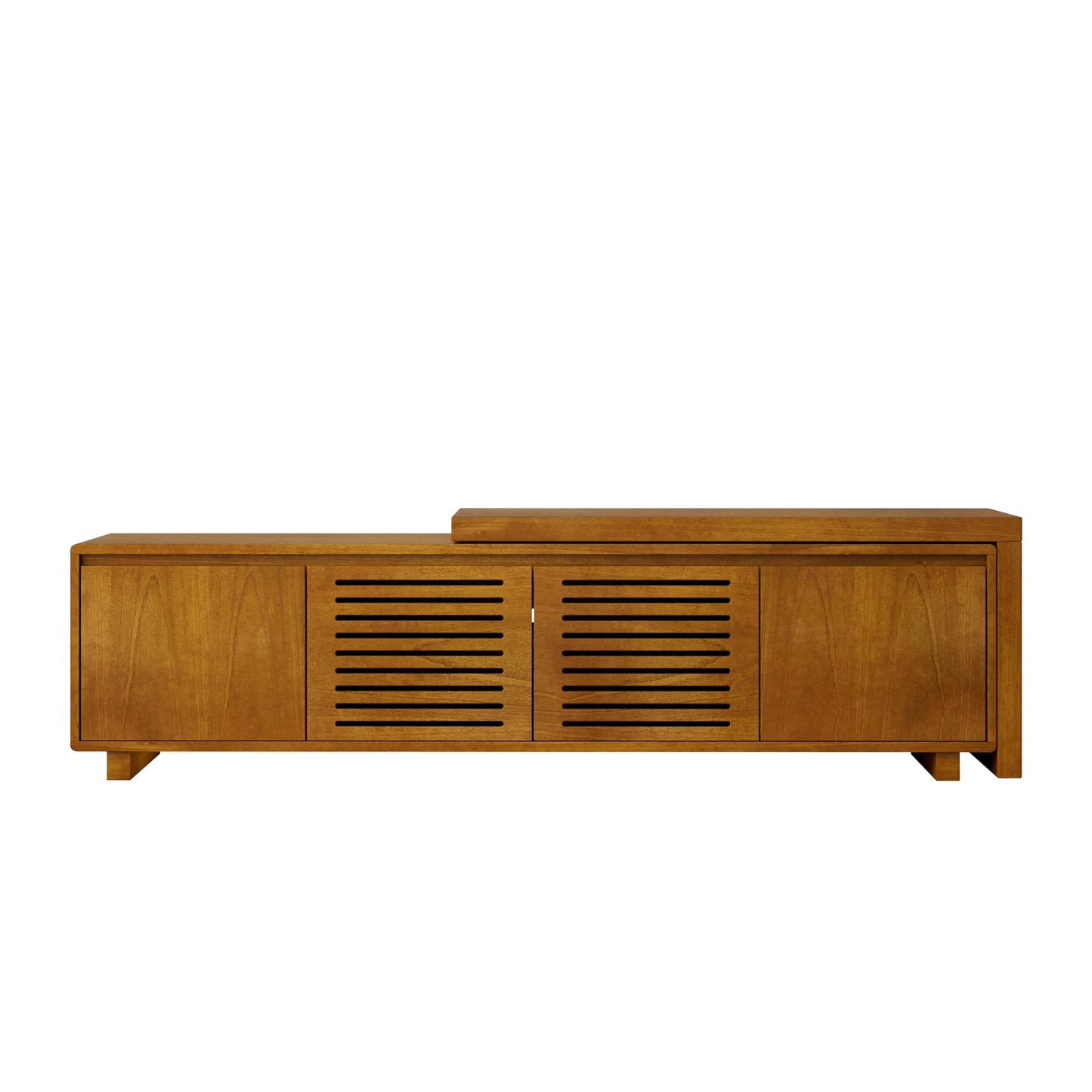 KEIKI 63" Mid-Century Modern Extendable TV Stand for TVs up to 75", Adjustable Entertainment Center with Storage, Farmhouse Media Console Cabinet with Fluted Wood Grain Design, Brown