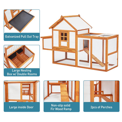 Wooden Chicken Coop & Rabbit Hutch – Portable Hen House for 4-6 Chickens with 5 Access Doors, Nesting Box, Removable Tray, & PVC Roof, Backyard Chicken House for Rabbits, Ducks, Cats, Guinea Pigs