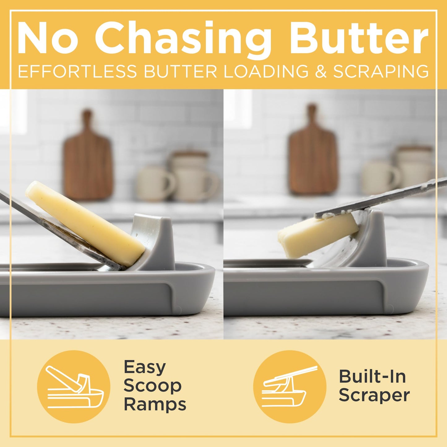 Butter Hub Plastic Butter Dish with Lid and Knife - Mothers Day Gift, Covered Dish Keeper with Magnetic Knife Holder, Easy Scoop, No Mess Lid Container, Dishwasher Safe, BPA-Free - Black, US Regular