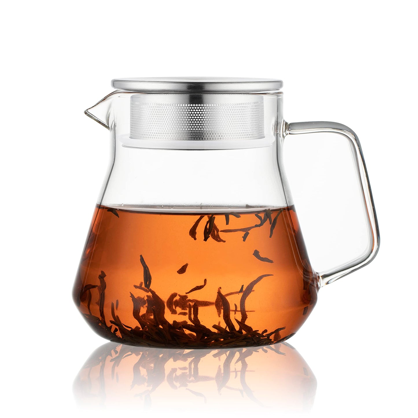 CNGLASS One-Touch Glass Teapot with Stainless Steel Filter Lid,20oz(600ml) Glear Tea Kettle Stovetop Safe,Borosilicate Glass Tea Pots for Loose Leaf Tea