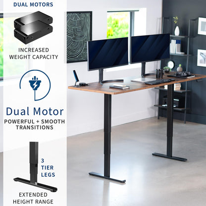 VIVO Electric 83 x 30 in Dual Motor Sit Stand Desk, Memory Height Adjustment, 2B Series, Rustic Vintage Brown Top Black Frame, DESK-KIT-2B8N