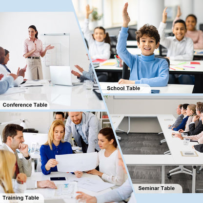 Modular Folding Conference Room Table with Wheels - 4 Pack Flip Top Mobile Training Table,Modern Meeting Tables 2-30 Person,White,55.1"x21.6"x29.5"