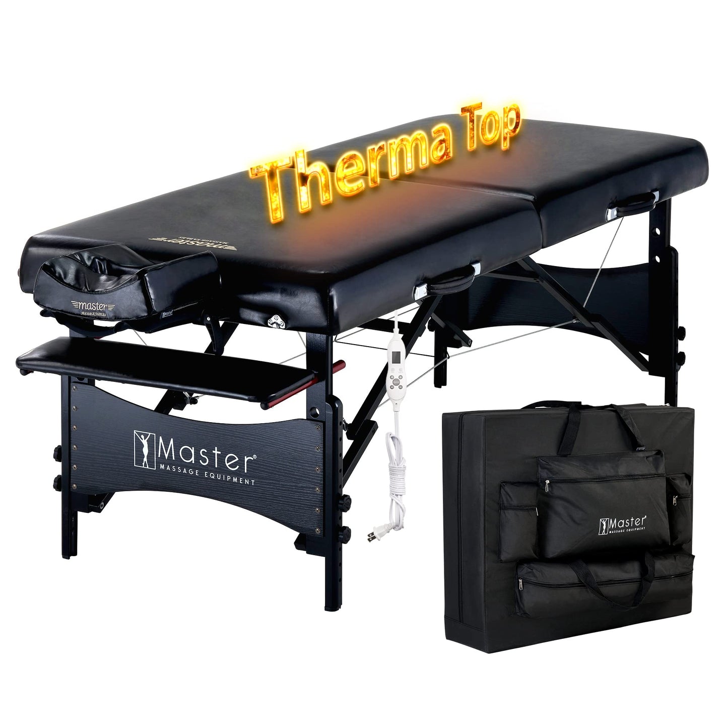 Master Massage 30” Galaxy Therma Top Portable Massage Table for Professional& Home Use, Adjustable Height Travel Massage Bed, Salon Beauty Spa Tattoo Lash Bed with Accessories (Black)