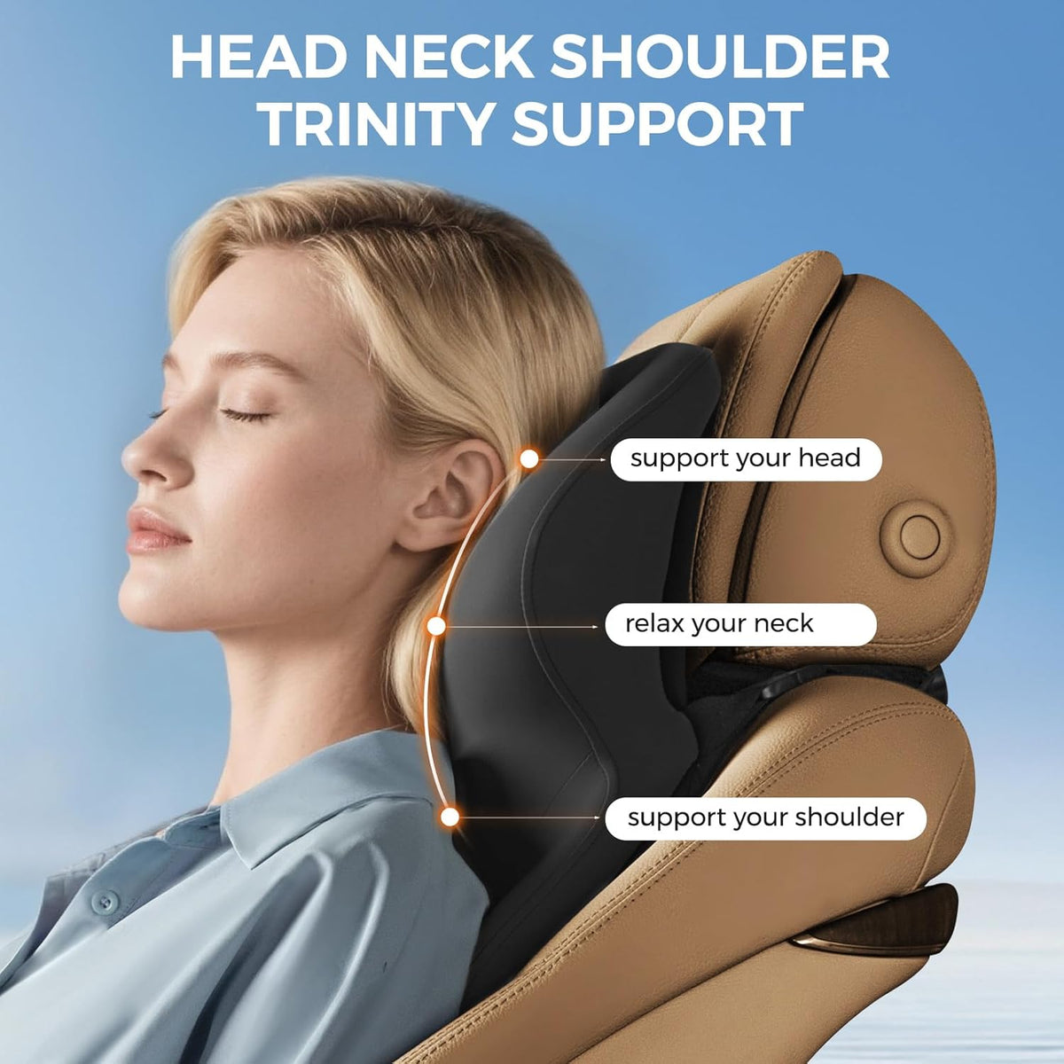 1 Pack) BEBAS Car Headrest Pillow, Ergonomic Neck Pillow with Memory Foam, Enlarged Surface for Head Neck Shoulder