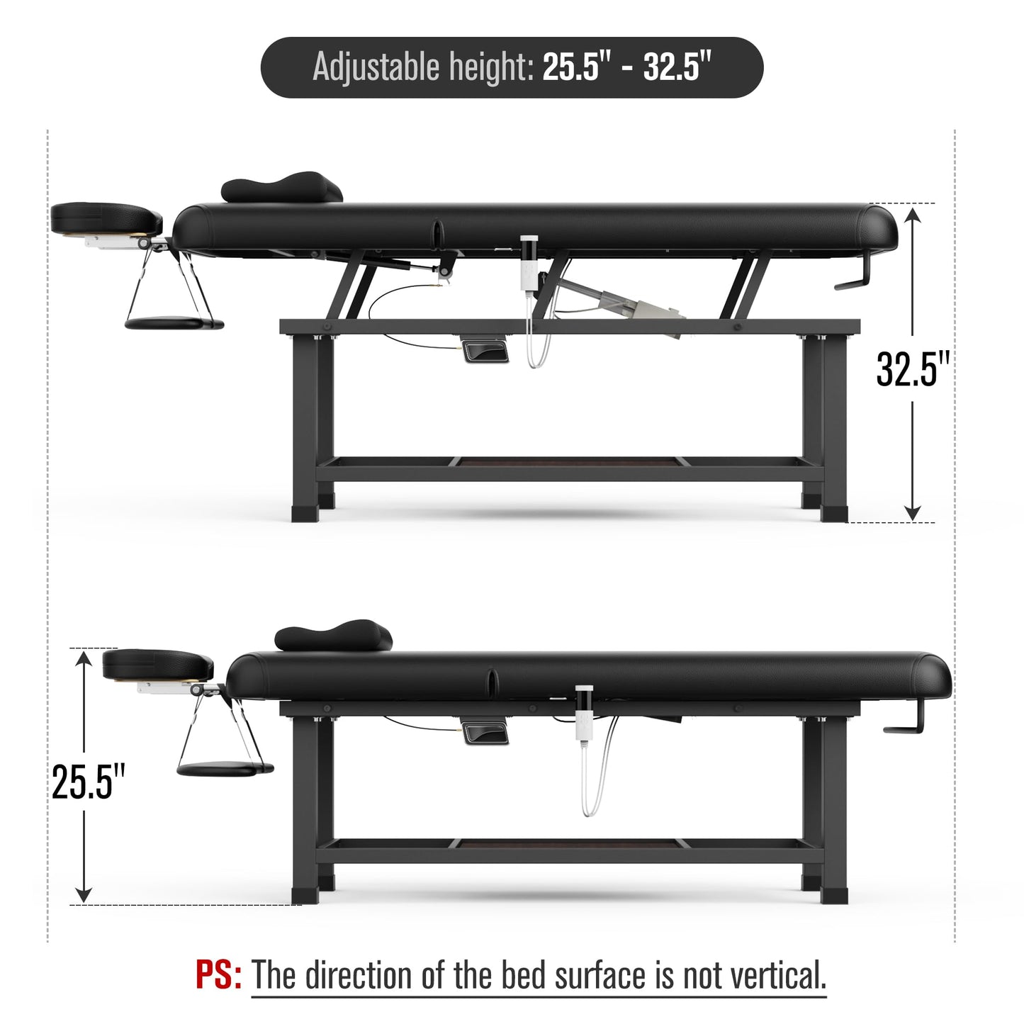 Dolonm Heating Function 30 Wide x 75 Long Heavy Duty Electric Stationary Massage Table with Backrest Adjustable and Storage Space for Treatment/Medical Spa/Facial/Beauty/Massage Bed and More - Black