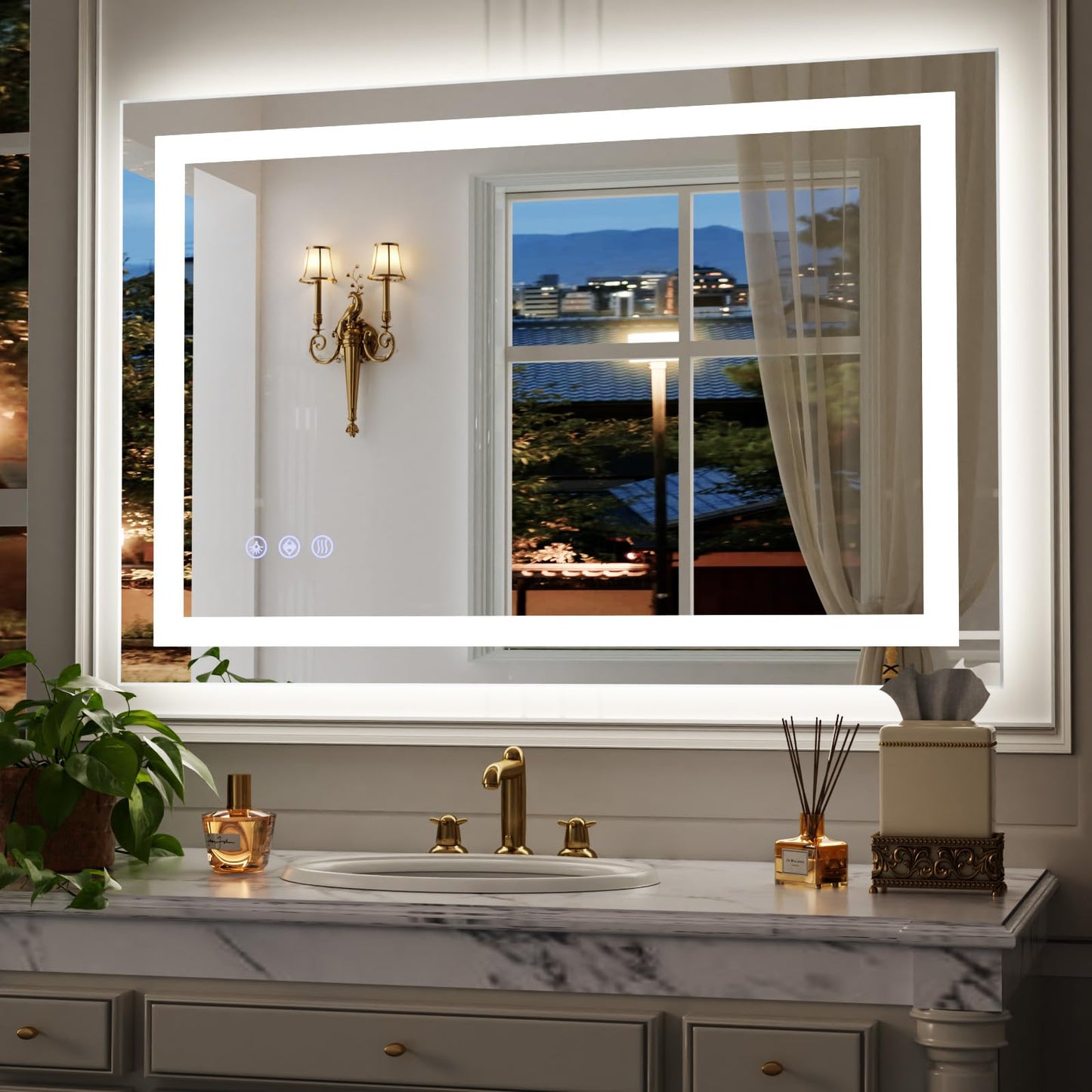 VETROVUE 60"x40" Large Smart LED Bathroom Mirror - Dimmable Brightness, Backlit & Frontlit Lighting, 3 Color Modes, Anti-Fog, Memory Function, Wall Mounted Lighted Vanity Makeup Mirror