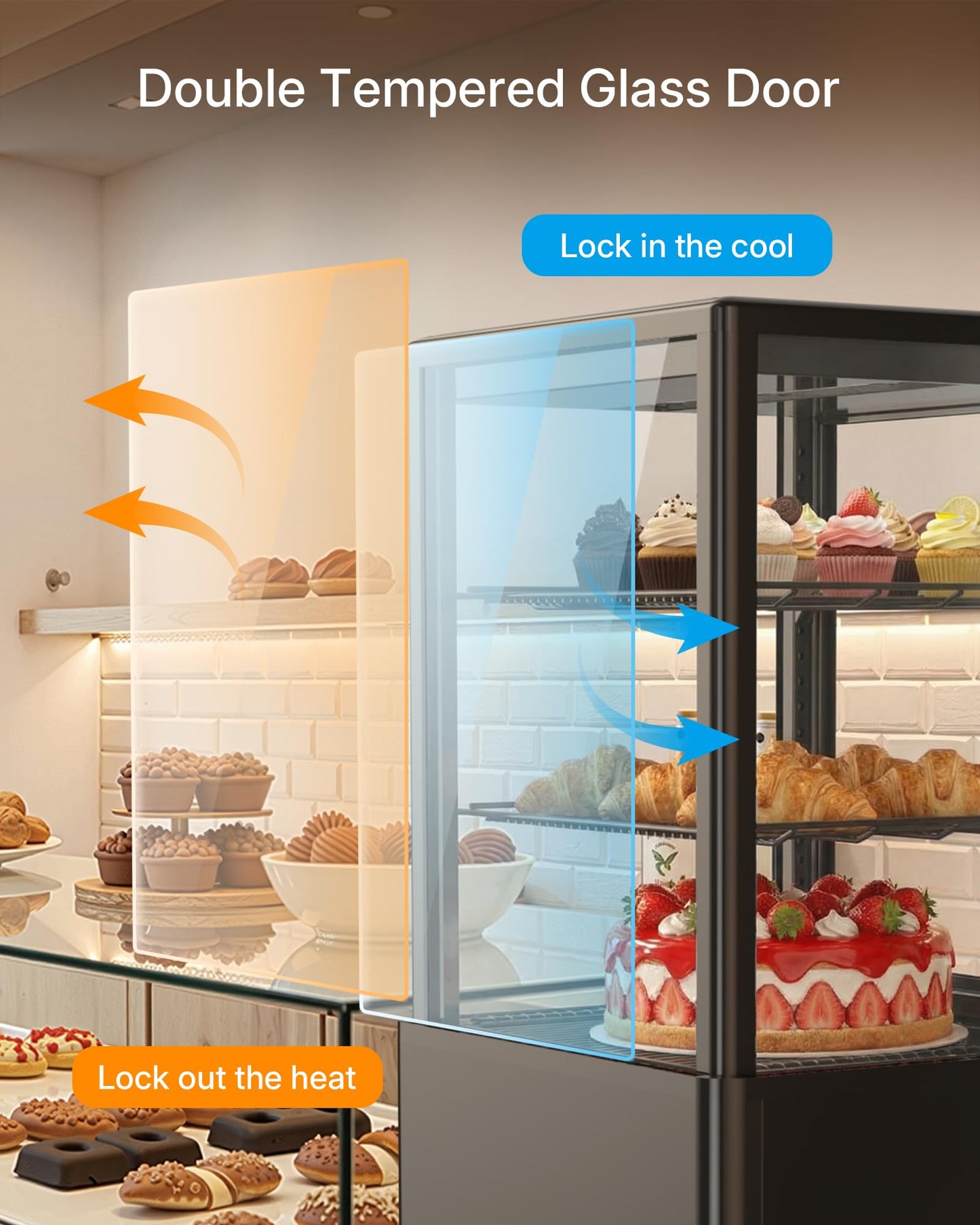 Upstreman Countertop Pastry Display Refrigerator, 2.0 Cu.Ft Commercial Cake Display Refrigerator, Bakery Showcase with LED Light, Digital Thermostat, for Café, Restaurant, Convenience Store, CD20