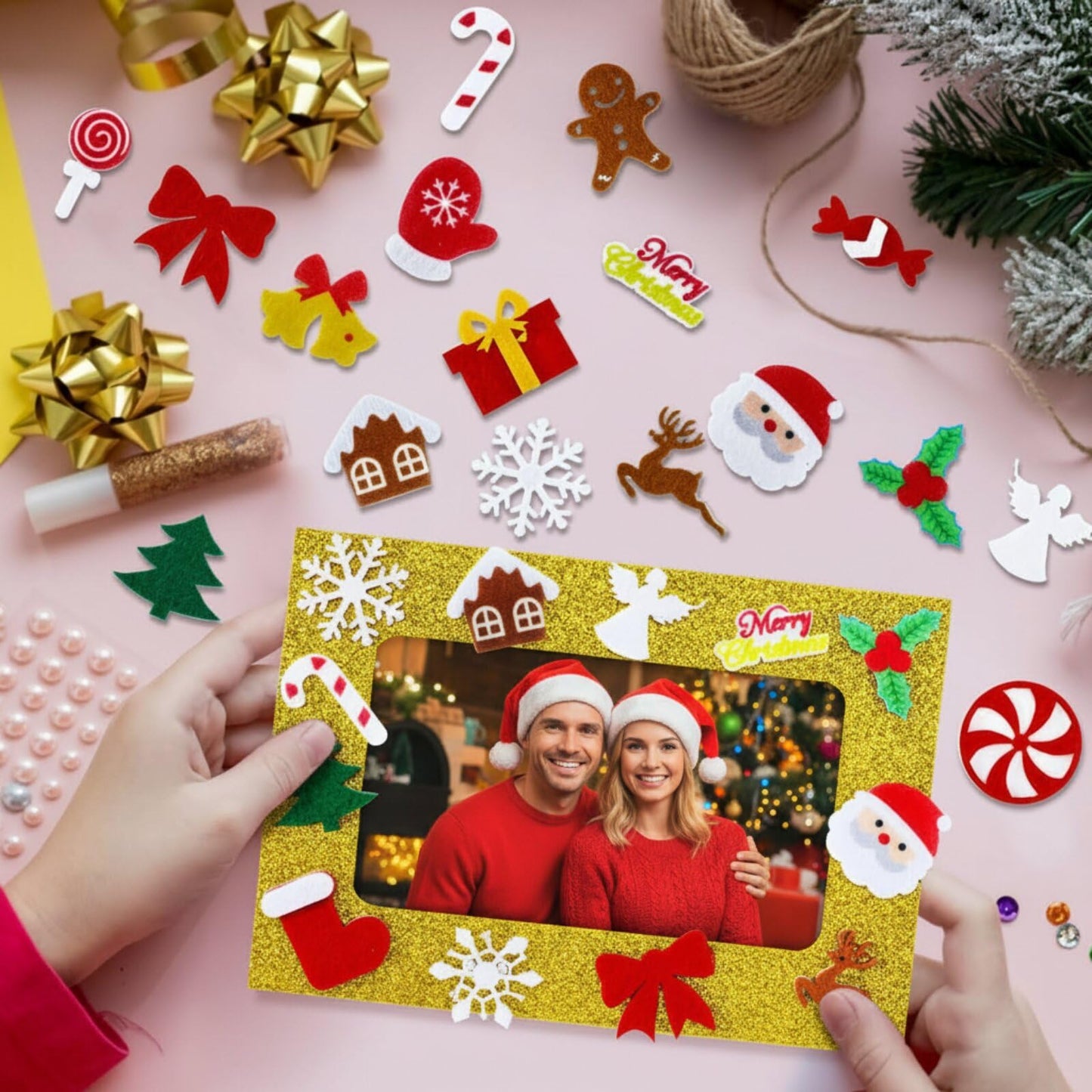 232 Pcs Christmas DIY Picture Frames Craft Kit for Kids 32 Set Felt Photo Frames with Snowflake Christmas Crafts to Decorate with 200 Foam Stickers for Party Favor Home Classroom (Snowflake)