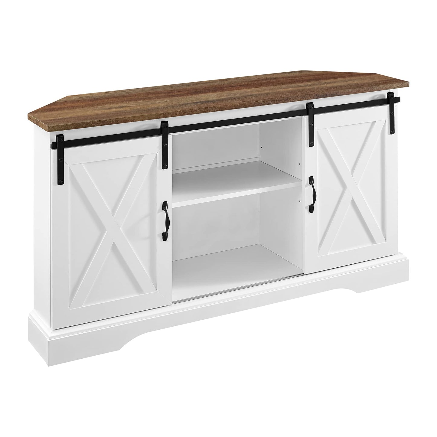 Walker Edison Everette Modern Farmhouse Double Sliding X Barn Door TV Stand for TVs up to 58 Inches 52 Inch Reclaimed Barnwood and Solid White
