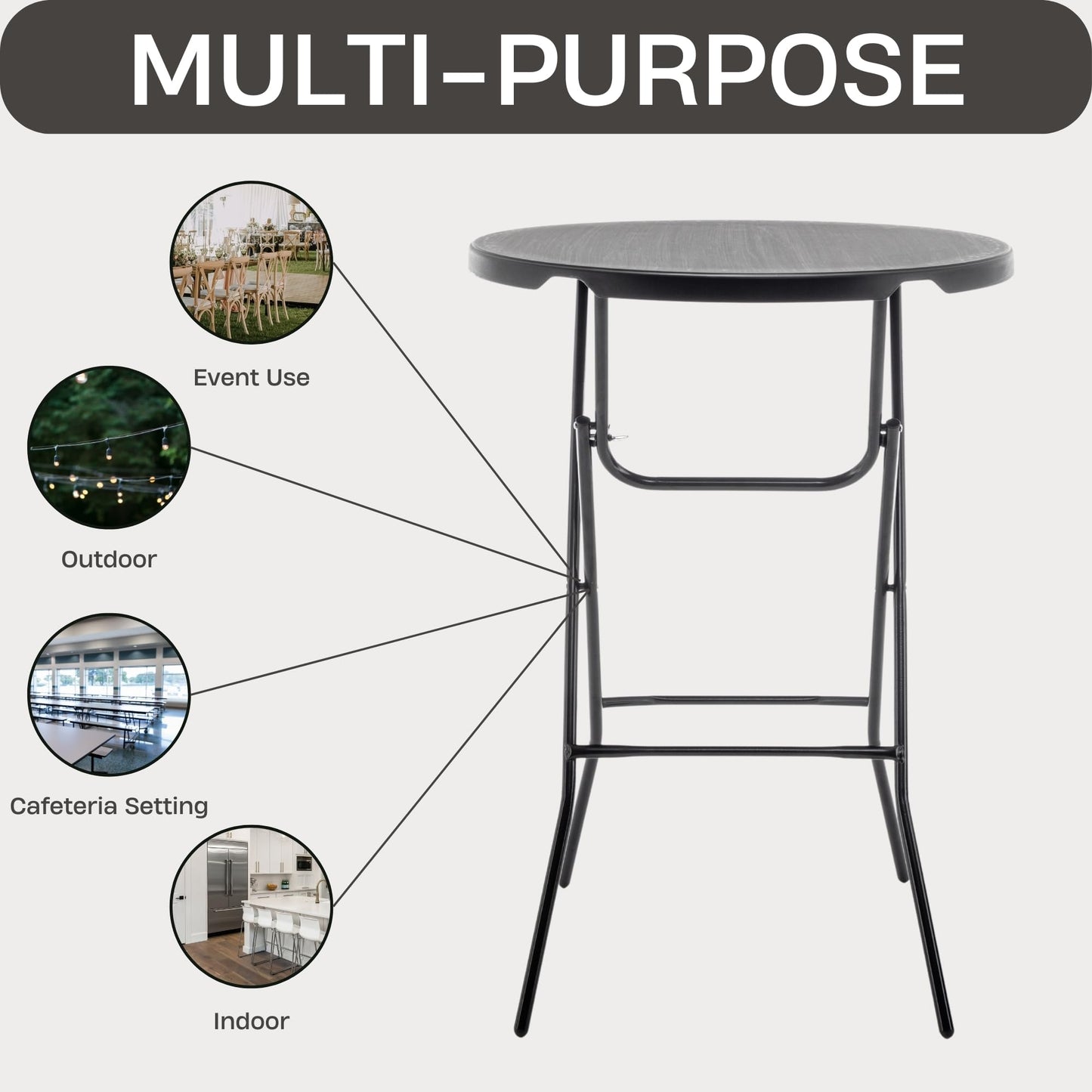 BTEXPERT Set of 10, Black 32" Round 43" Bar Height Granite Folding Commercial Portable Banquet Card Plastic Coffee Dining Table for Wedding Party Coffee Event Home Kitchen Indoor Outdoor-Ten