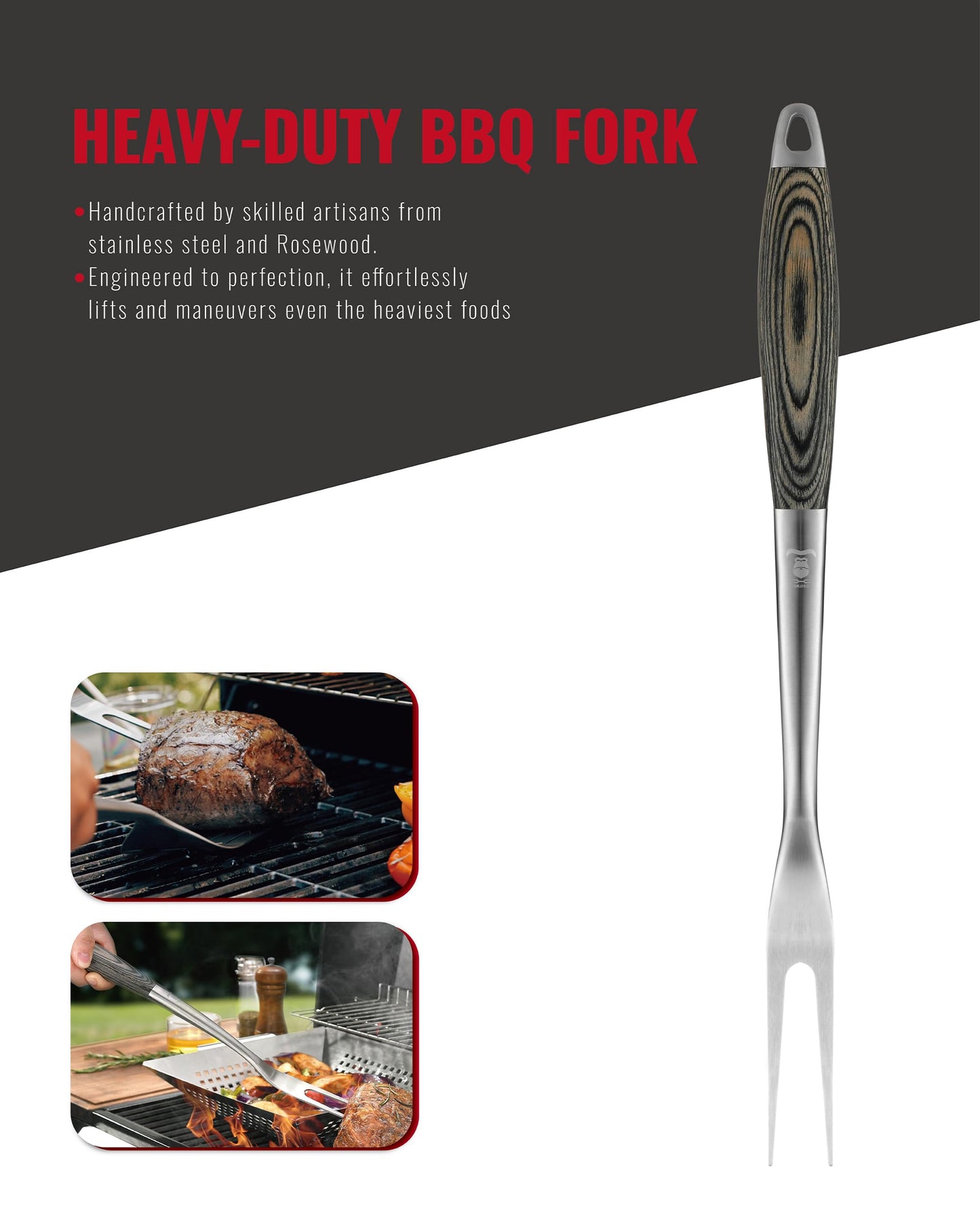 Grilaz Stainless Steel BBQ Tool Set with Veined-Dyed Wooden Handles | Heavy Duty Grilling Accessories | 3-Piece Outdoor Barbecue Grill Utensil Set with Spatula, Fork, and Tongs - Ideal Gift for Men…