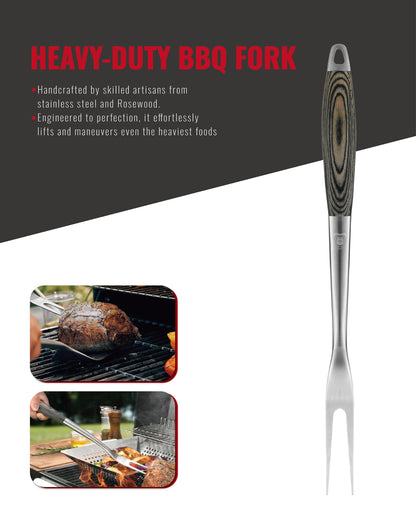 Grilaz Stainless Steel BBQ Tool Set with Veined-Dyed Wooden Handles | Heavy Duty Grilling Accessories | 3-Piece Outdoor Barbecue Grill Utensil Set with Spatula, Fork, and Tongs - Ideal Gift for Men…