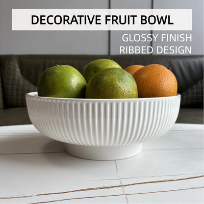 JolieJulie Ceramic Fruit Bowl,10.5" Decorative Bowl, White Fruit Bowl for Kitchen Counter, Purse Bowl, Key Bowl, Kitchen Island Décor, Centerpiece for Dining Table (Cream White)