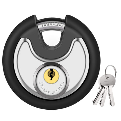 Puroma Keyed Padlock, Stainless Steel Discus Locker Lock Heavy Duty Locks with 3 Keys, Waterproof Gate Storage Unit Lock with Rubber Bumper for Warehouse, Gym Storage Locker, and Outdoors (1 Pack)