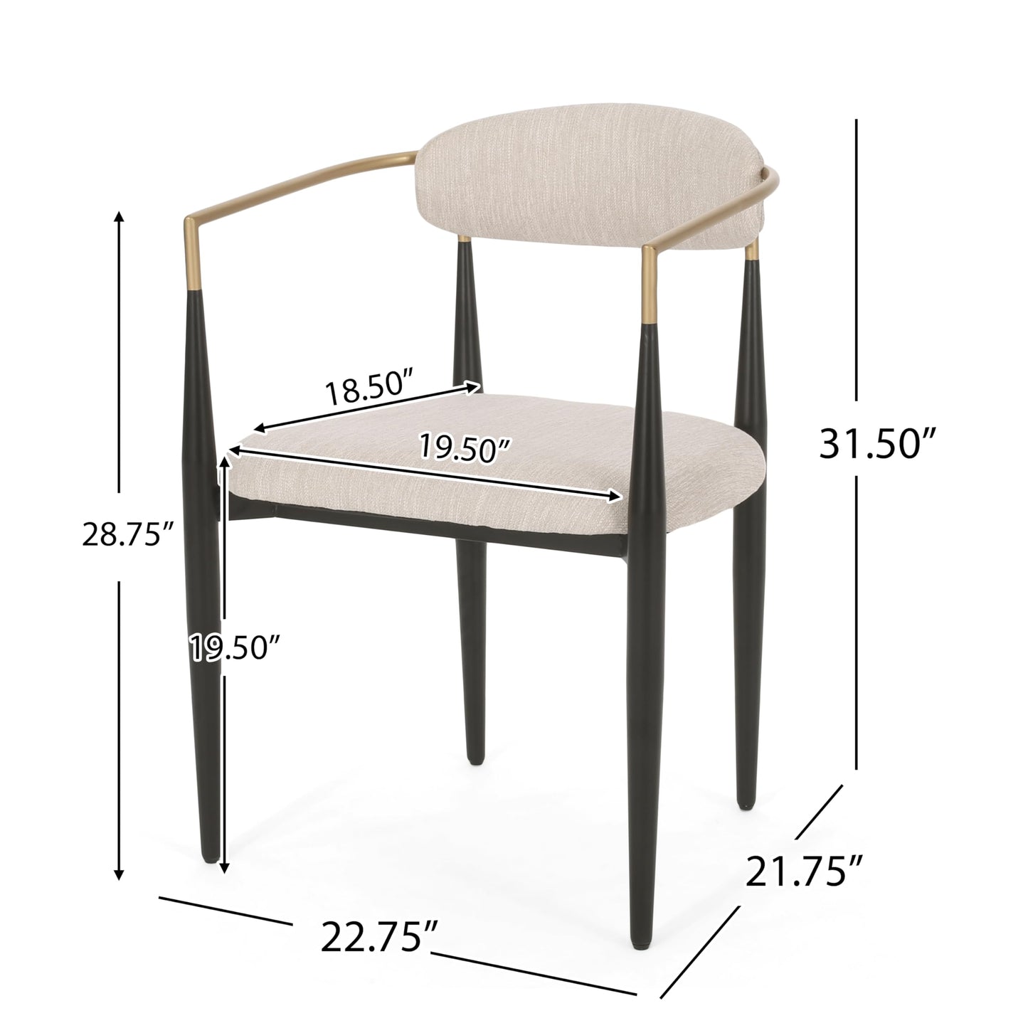 Christopher Knight Home Gertru Dining Chairs Set of 2, Stylish Upholstered Dining Room Chairs, Fabric Kitchen Chair with Gold Black Accent Iron Frame, Elegant Toothpick Design, Beige
