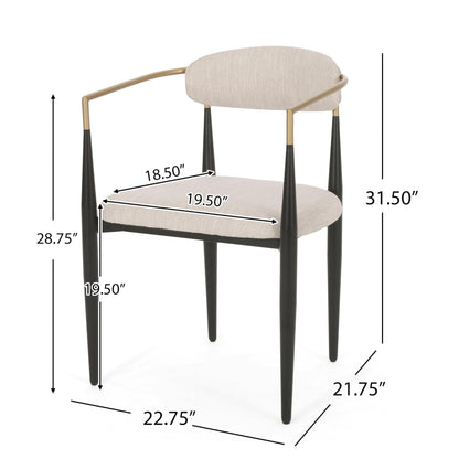 Christopher Knight Home Gertru Dining Chairs Set of 2, Stylish Upholstered Dining Room Chairs, Fabric Kitchen Chair with Gold Black Accent Iron Frame, Elegant Toothpick Design, Beige