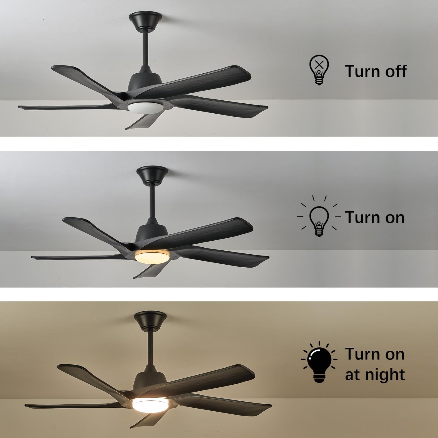 LVYEAYOU Ceiling Fan with Light, 52 Inch Solid Wood Ceiling Fans, Remote and APP Control, 3-color Dimmable, DC Motor, 6-speed Reversible, for Bedroom, Living Room, Black