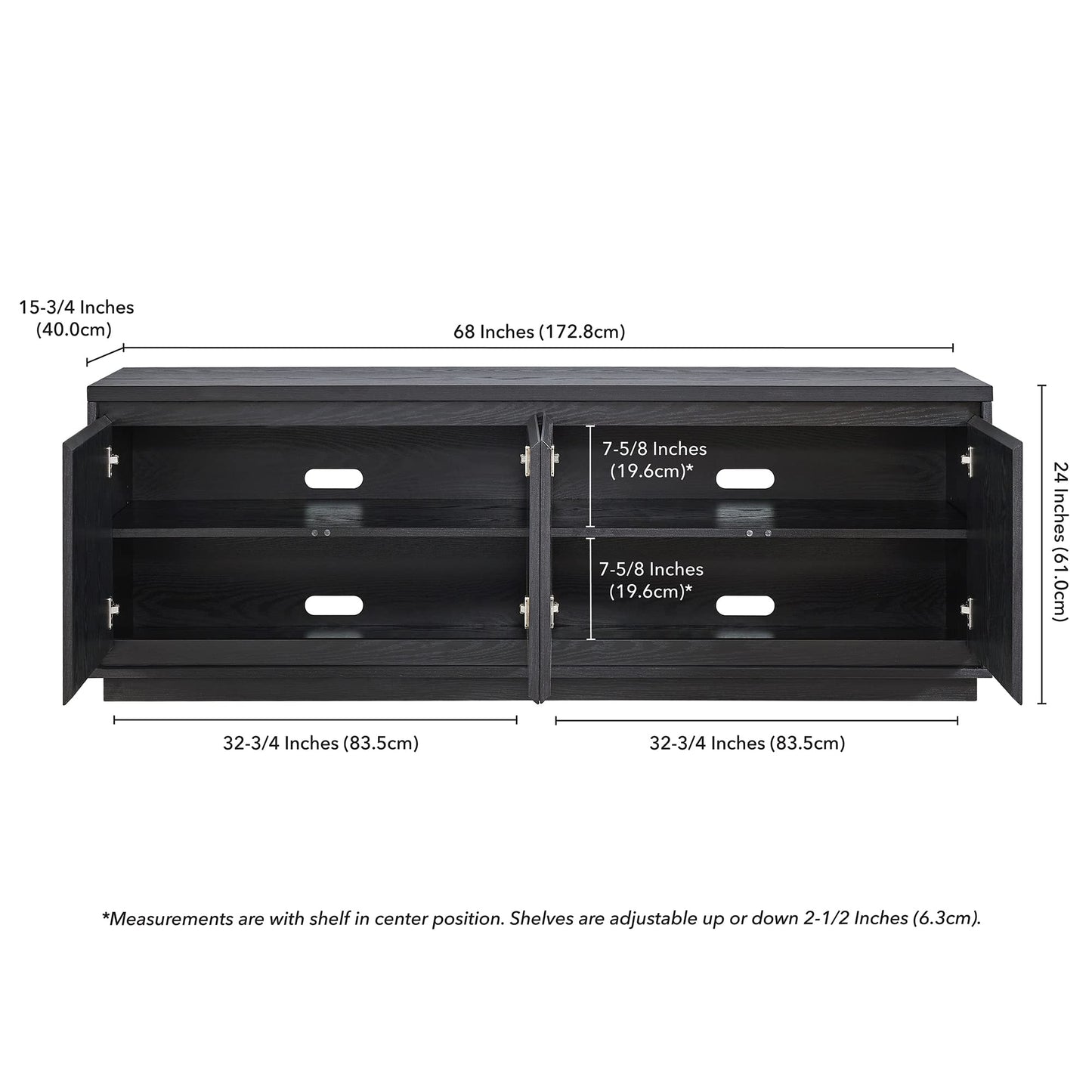 Henn&Hart TV Stand for TVs up to 75" with 2 Concealed Storage Cabinets and Adjustable Shelves for Living Room, Family Room, or Office, Natural Black