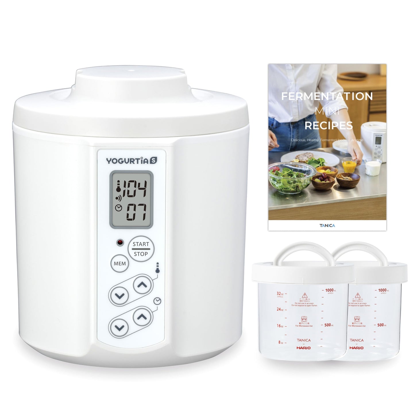 [TANICA] YOGURTiA Yogurt Maker & Fermented Food Machine – Precise Temperature Control (1°F/1°C Increments) for Consistent Results, 77-158°F (25-70°C), 100-240V, Made in Japan, 2 Glass Pots, Timer