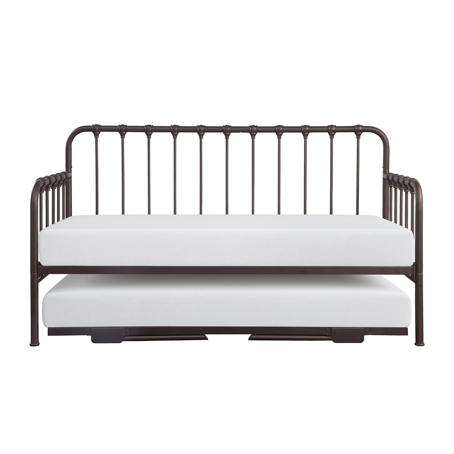 Lexicon Metal Daybed with Trundle Mattress Foundation with Steel Slat Support, Easy Assembly, Twin Size, Multi-Functional Furniture, Dark Bronze